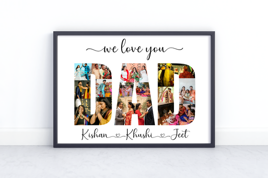 Personalized Dad Photo Collage Frame – Custom “DAD” Picture Frame Gift from Kids for Father’s Day Birthday