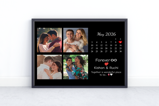 Personalized Couple Calendar Frame – Custom Anniversary Date Photo Collage Gift for Boyfriend Girlfriend Husband Wife