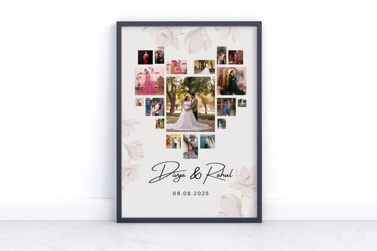Personalized Wedding Photo Collage Frame – Custom Couple Memory Frame with Names & Date | Anniversary Gift