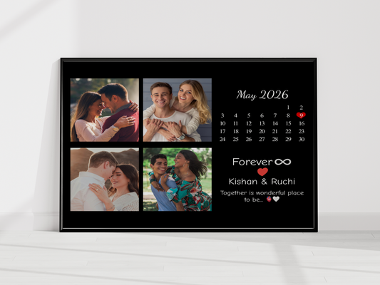 Personalized Couple Photo Frame with Date Calendar – Custom Anniversary Gift with Special Date Highlight Love Frame