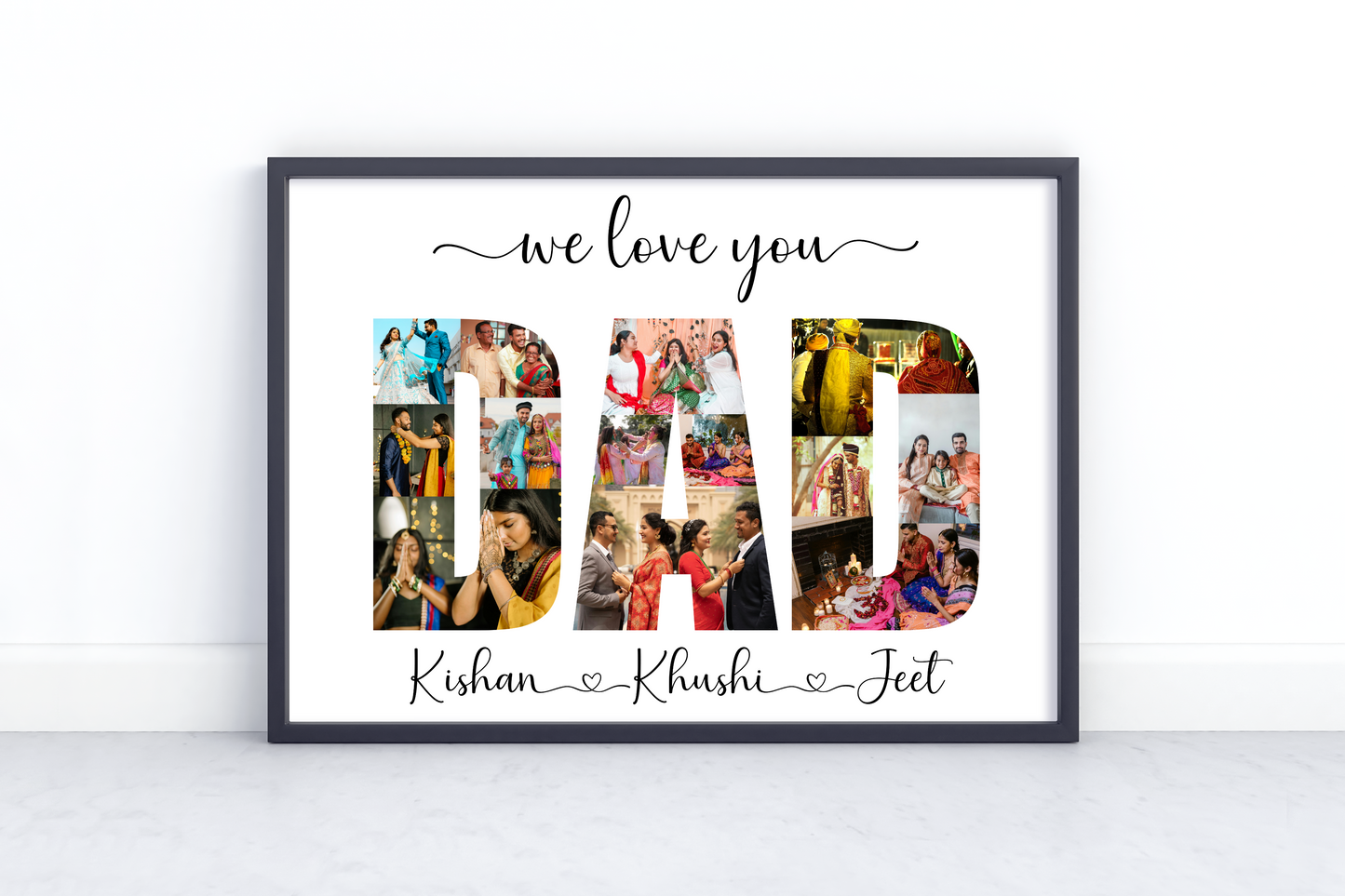 Personalized Dad Photo Collage Frame – Custom “DAD” Picture Frame Gift from Kids for Father’s Day Birthday
