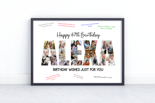Personalized Birthday Photo Collage Frame – Custom Name Letter Collage Gift for Mom Dad Grandparents – Memory Frame with Wishes