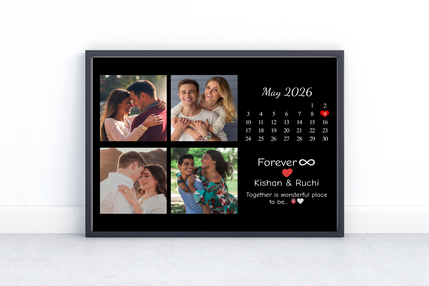 Personalized Couple Calendar Frame – Custom Anniversary Date Photo Collage Gift for Boyfriend Girlfriend Husband Wife