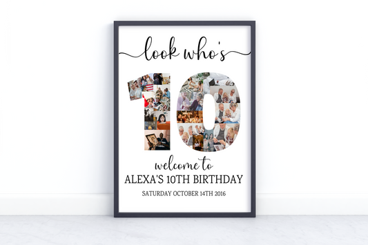 Birthday Photo Collage Gift | Custom Age Number Collage Frame | Personalized Birthday Gift