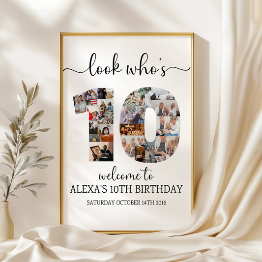 Birthday Photo Collage Gift | Custom Age Number Collage Frame | Personalized Birthday Gift