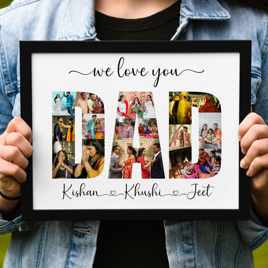 Personalized Dad Photo Collage Frame – Custom “DAD” Picture Frame Gift from Kids for Father’s Day Birthday