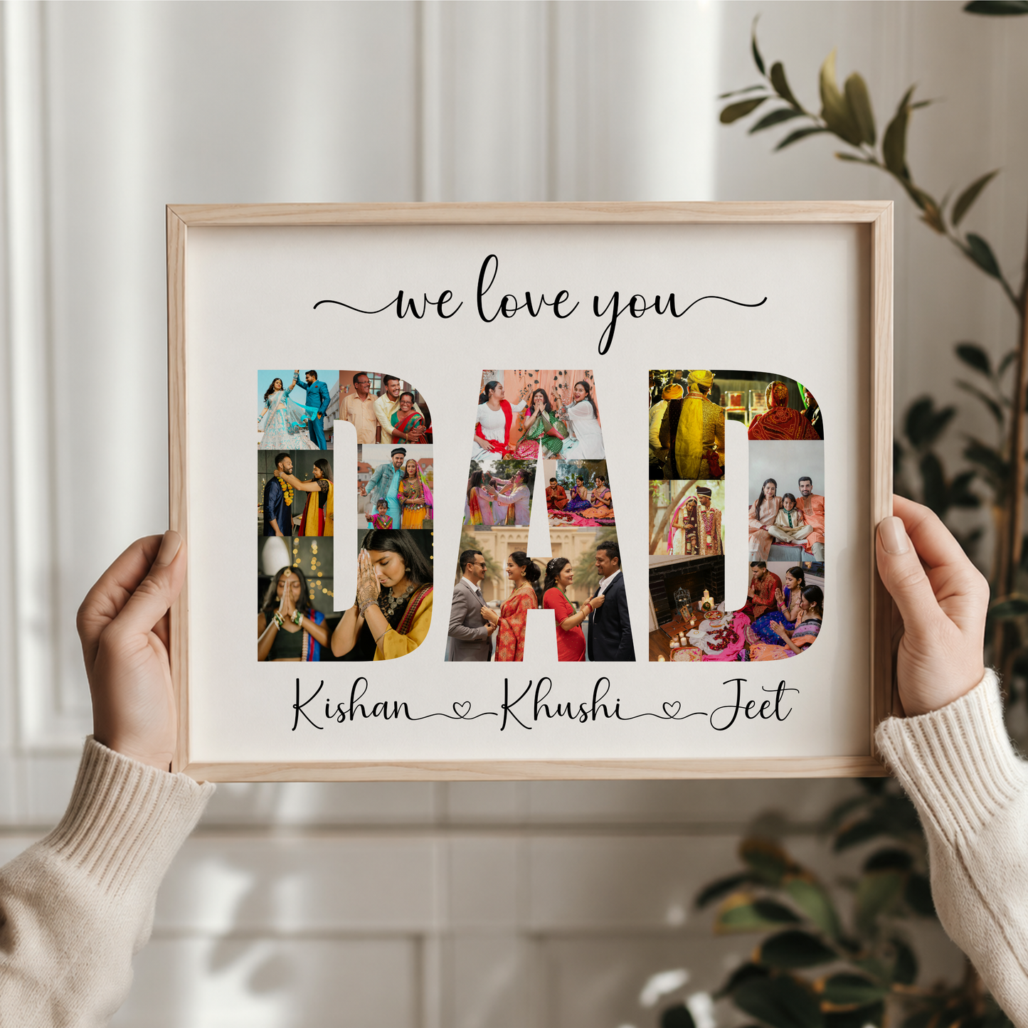 Personalized Dad Photo Collage Frame – Custom “DAD” Picture Frame Gift from Kids for Father’s Day Birthday