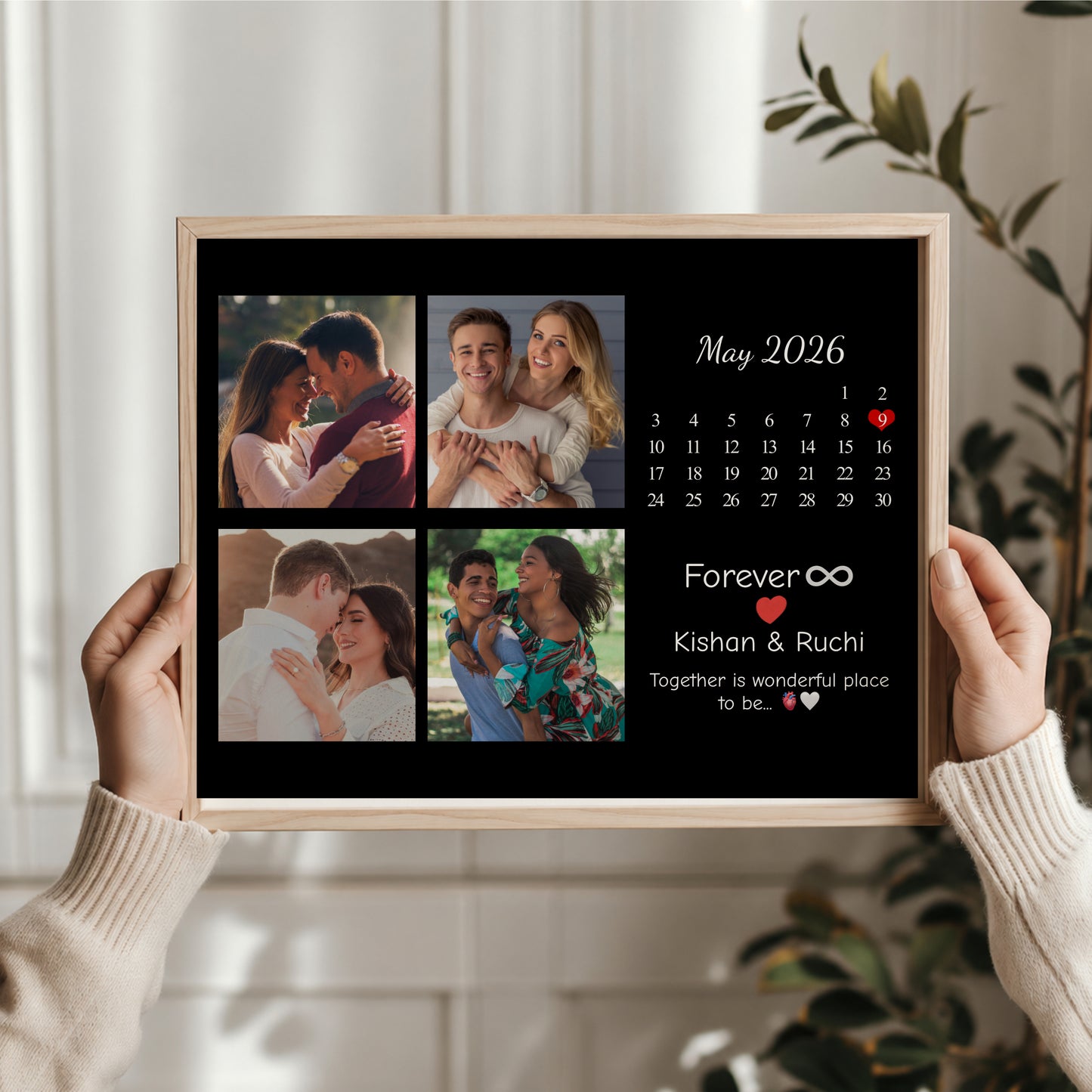 Personalized Couple Calendar Frame – Custom Anniversary Date Photo Collage Gift for Boyfriend Girlfriend Husband Wife