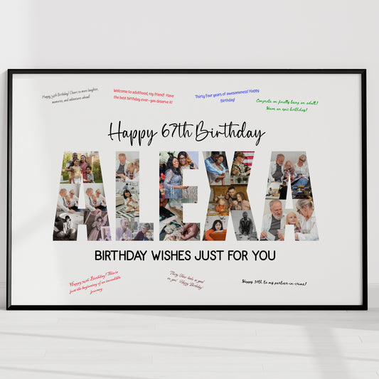 Personalized Birthday Photo Collage Frame – Custom Name Letter Collage Gift for Mom Dad Grandparents – Memory Frame with Wishes