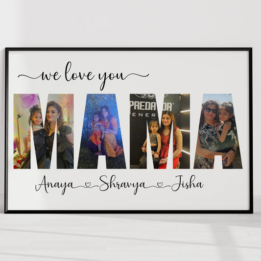 Personalized “We Love You Mama” Photo Collage Frame – Custom Name Letter Frame Gift from Kids for Mom Mother’s Day Birthday