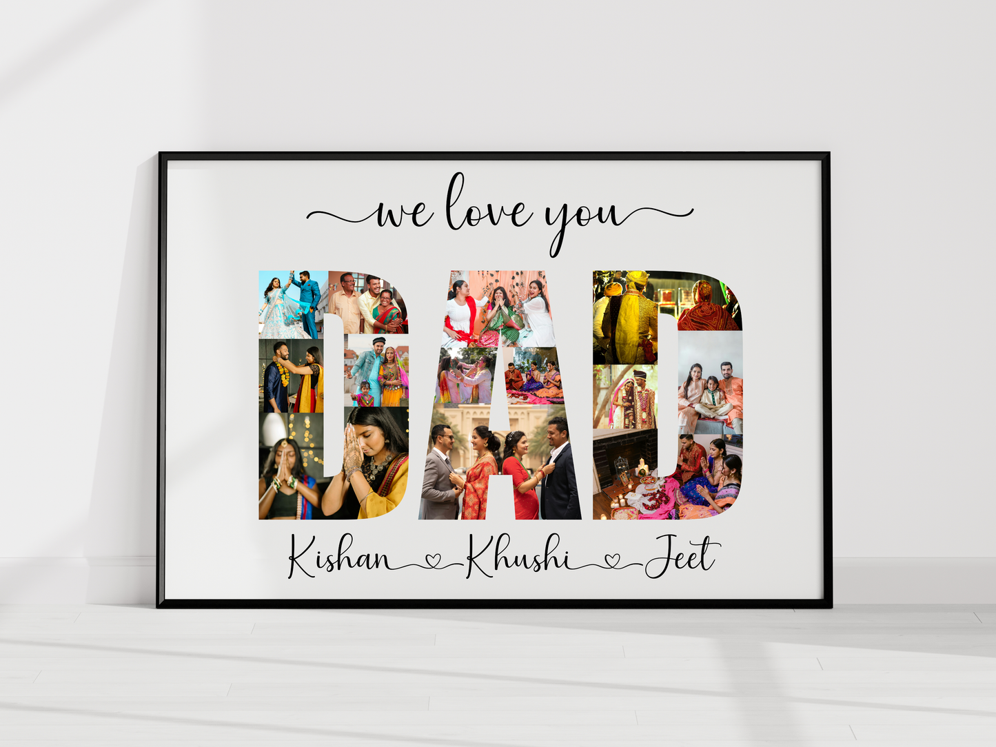 Personalized Dad Photo Collage Frame – Custom “DAD” Picture Frame Gift from Kids for Father’s Day Birthday
