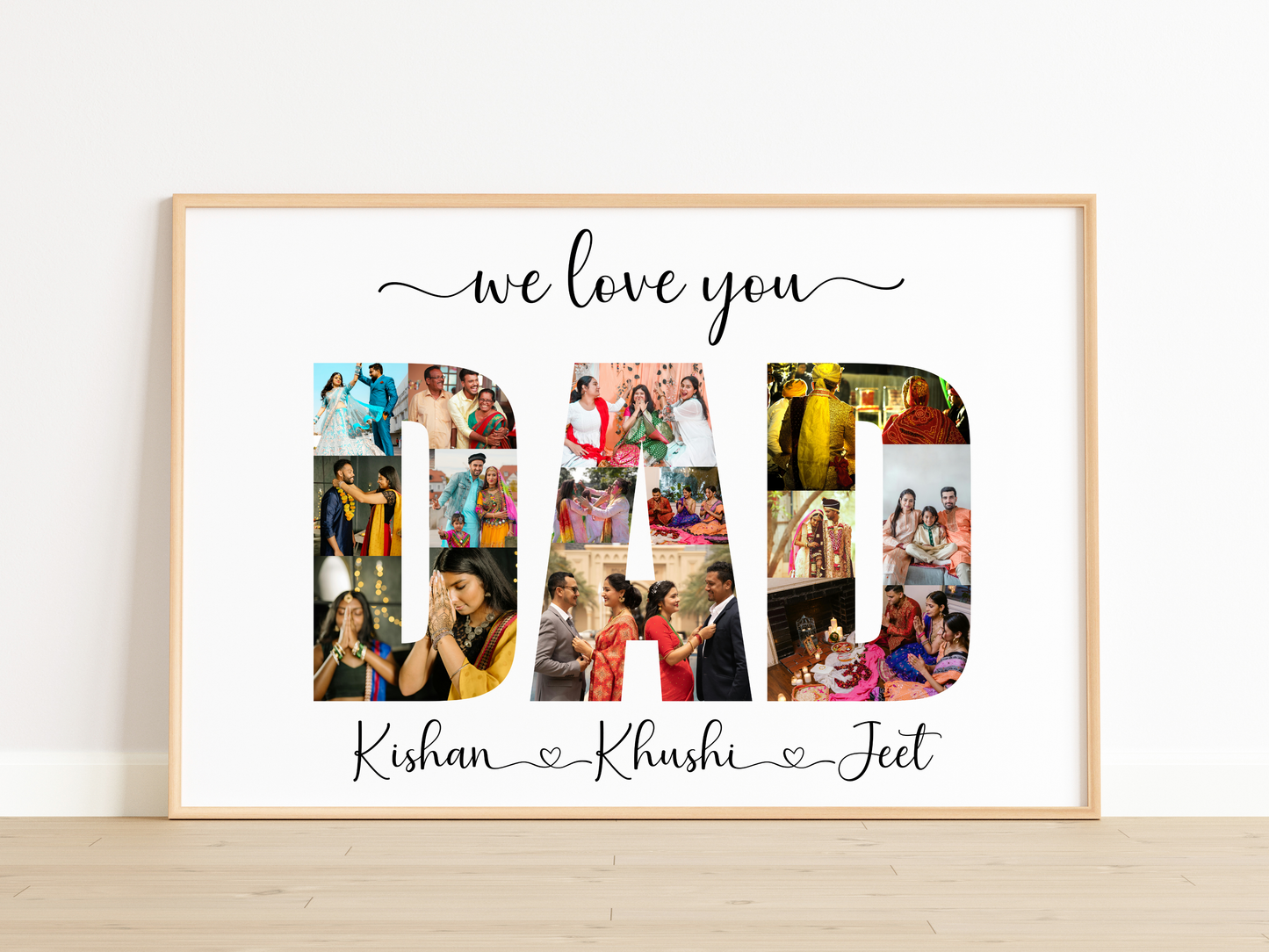 Personalized Dad Photo Collage Frame – Custom “DAD” Picture Frame Gift from Kids for Father’s Day Birthday