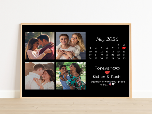 Personalized Couple Photo Frame with Date Calendar – Custom Anniversary Gift with Special Date Highlight Love Frame